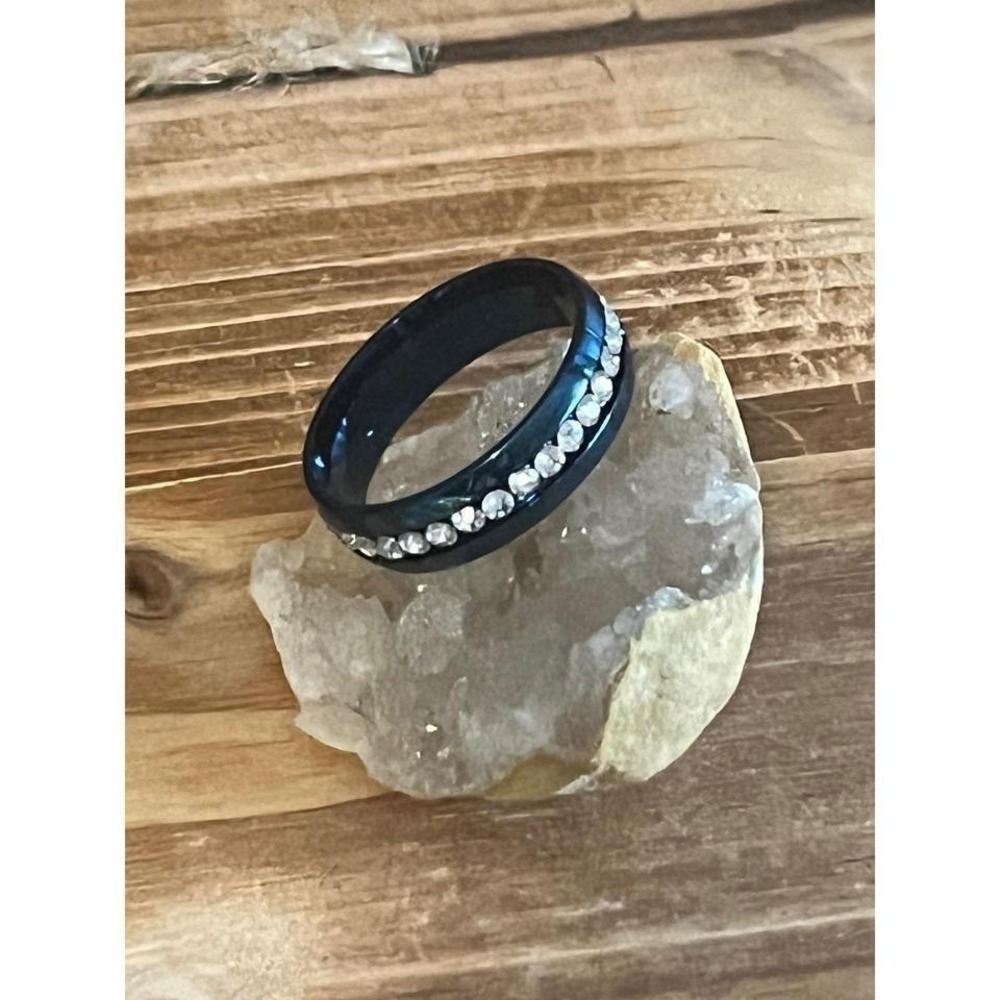 New Blue Tungsten Carbide 6mm Ring-Channel Set Stones-Comfort Fit Band -Size 12 - Picture 1 of 8